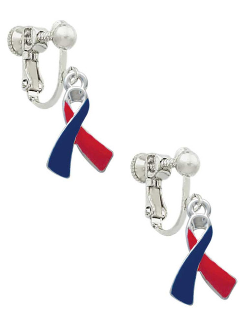 Red & Blue Awareness Ribbon Clip On Earrings