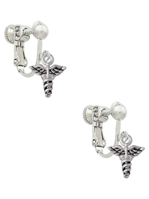 Mini Caduceus Clip On Earrings