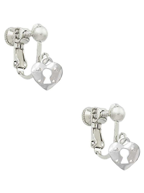 Mini Heart Lock Clip On Earrings