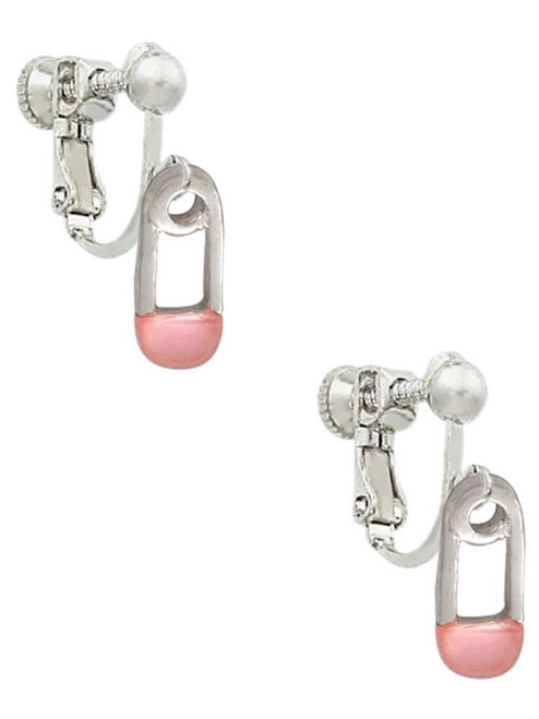 2-Sided Pink Baby Safety Pin Clip On Earrings