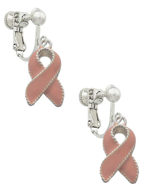 Pink Ribbon with Stitching Clip On Earrings