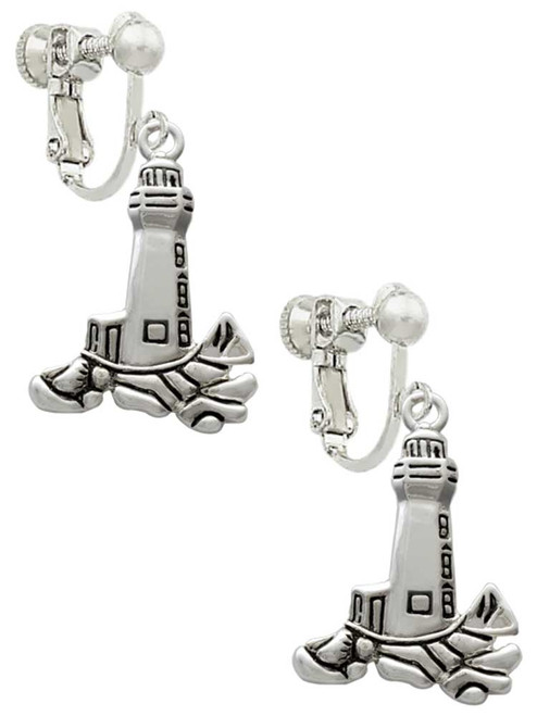 Antiqued Lighthouse Clip On Earrings