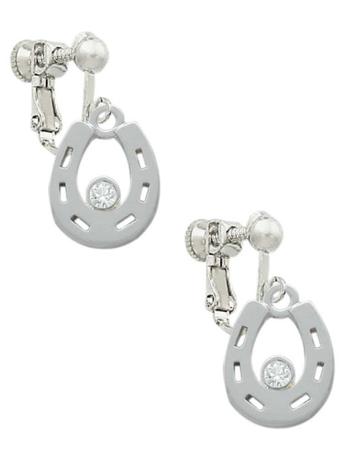 Horseshoe with Clear Crystal Clip On Earrings