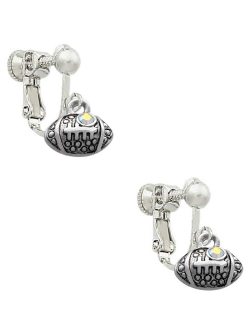 Mini Football with AB Crystal Clip On Earrings