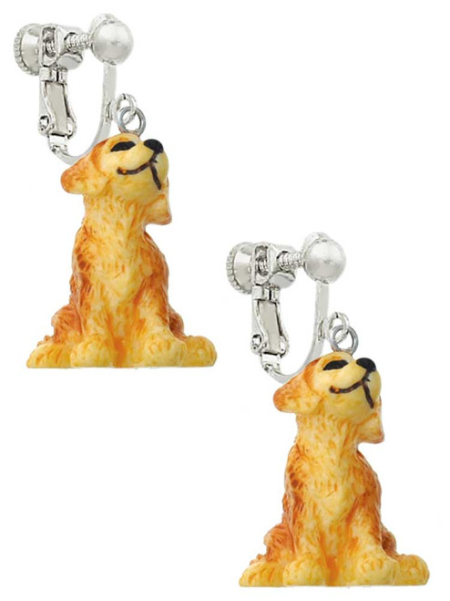Resin Sitting Puppy Clip On Earrings