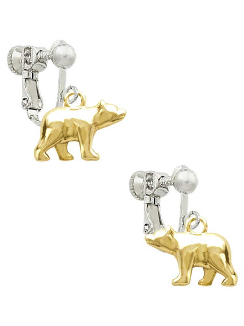 Gold Tone 3-D Bear Clip On Earrings