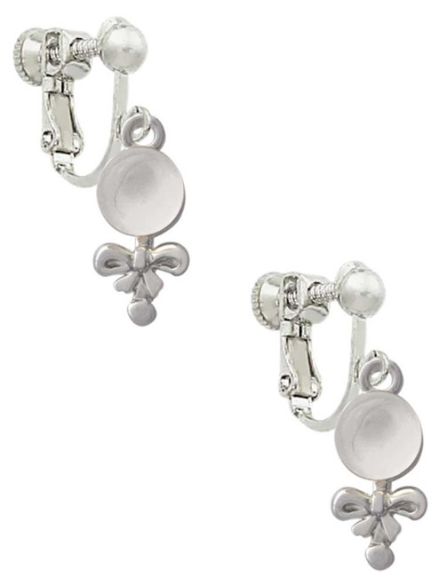 Clear Frosted Baby Rattle Clip On Earrings