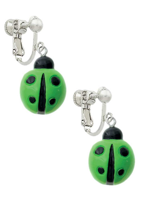 Resin Lime Green Ladybug Love Bug Clip On Earrings