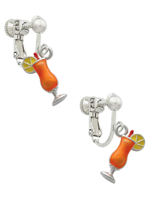 3-D Orange Tropical Drink Clip On Earrings