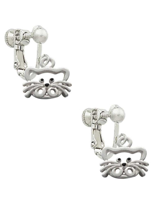 Open Cat Face Clip On Earrings