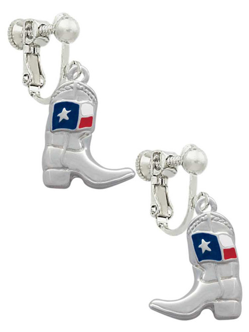 Cowboy Boot with Texas Flag Clip On Earrings