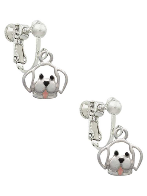 Small Outline Dog Face Clip On Earrings
