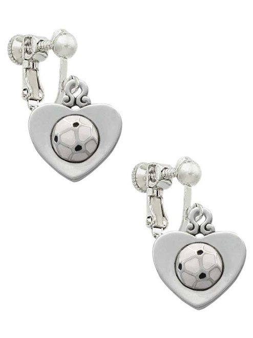 Soccer ball in Heart Clip On Earrings