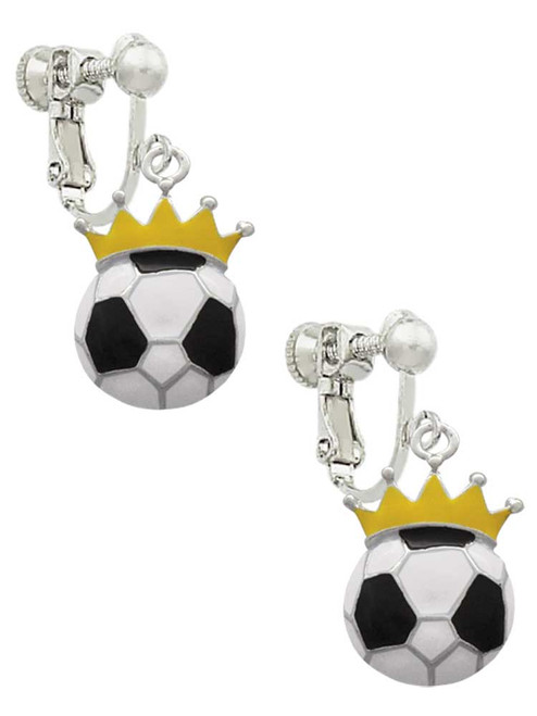 Soccer ball - Crown Clip On Earrings