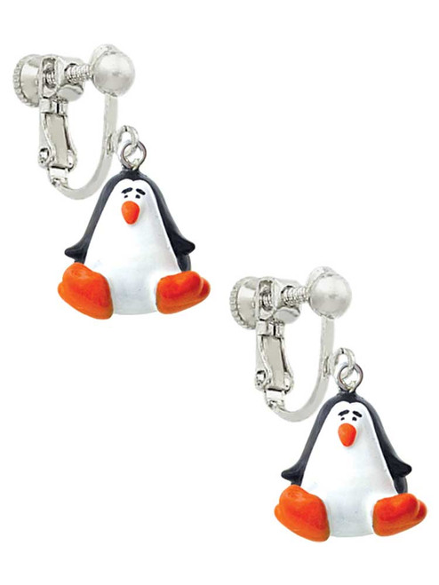 Resin Penguin Clip On Earrings