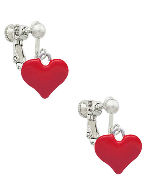 3-D Red Puffy Heart Clip On Earrings