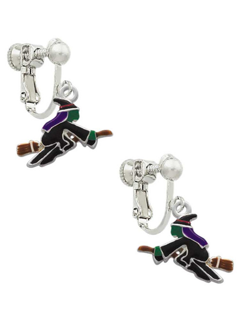 Flying Witch Clip On Earrings