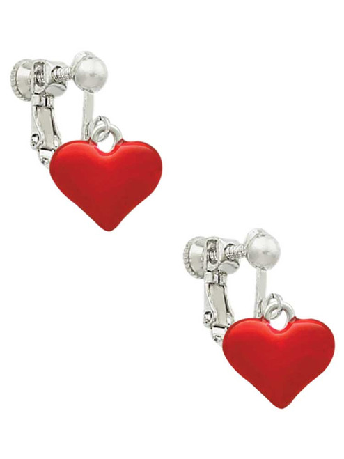 3-D Translucent Red Puff Heart Clip On Earrings