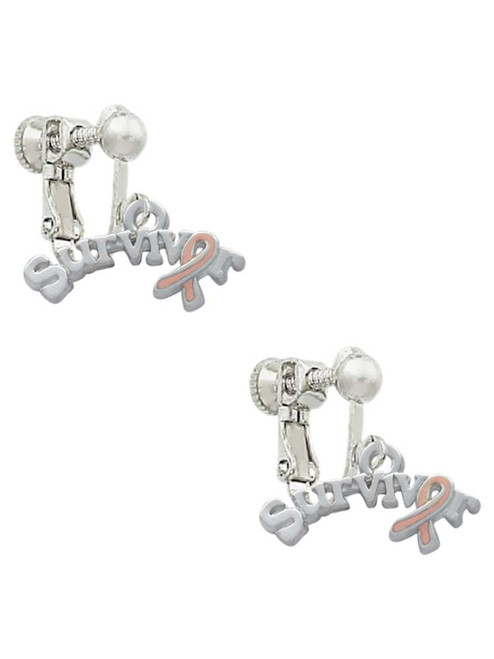 Survivor with Pink Ribbon Clip On Earrings