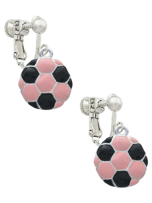 2-D Pink Soccer ball Clip On Earrings