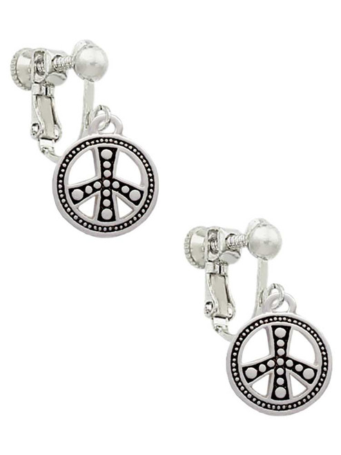 Beaded Peace Sign Clip On Earrings
