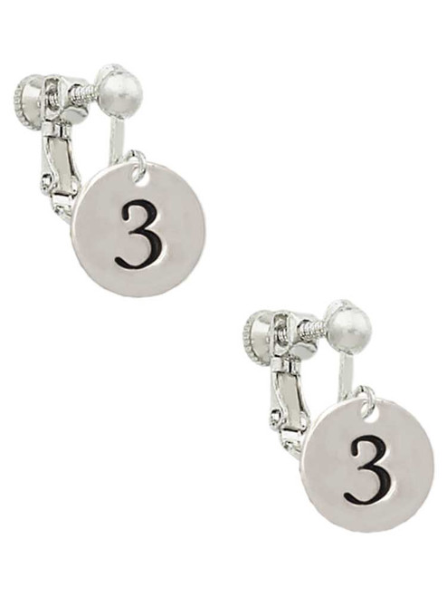 Disc 1/2'' Number - 3 - Clip On Earrings