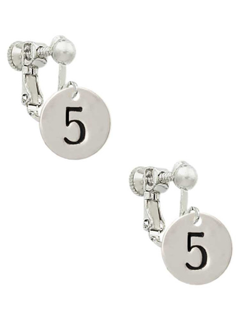 Disc 1/2'' Number - 5 - Clip On Earrings