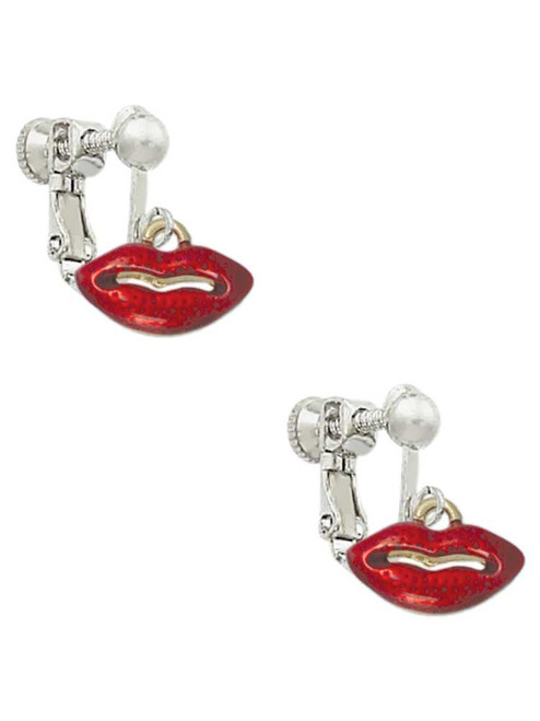 Small Gold Tone Translucent Red Lips Clip On Earrings