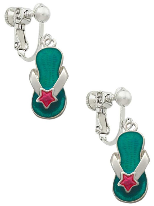 Tropical Blue Flip Flop with Pink Star Clip On Earrings