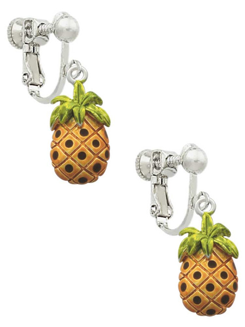 Enamel Pineapple Clip On Earrings