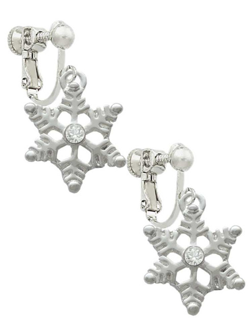 Snowflake with Clear Crystal Clip On Earrings