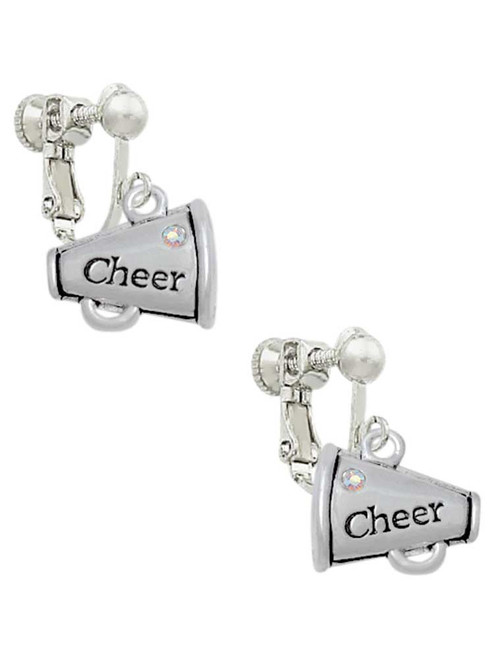 Cheer Megaphone with AB Crystal Clip On Earrings
