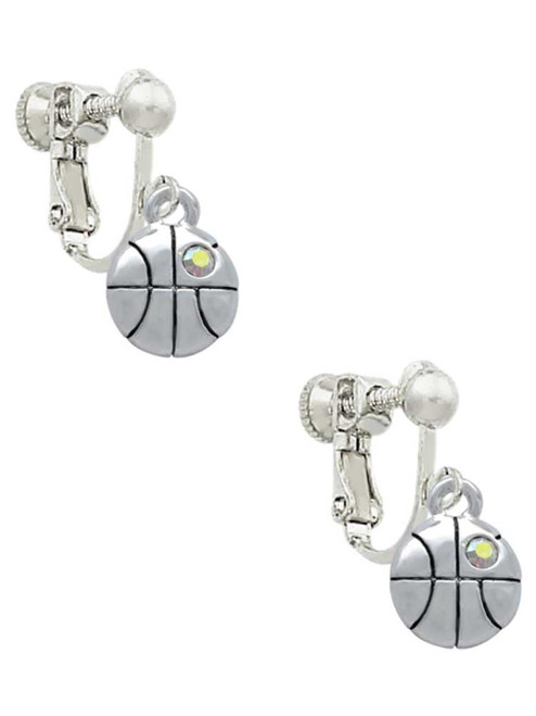 Small Basketball with a AB Crystal Clip On Earrings