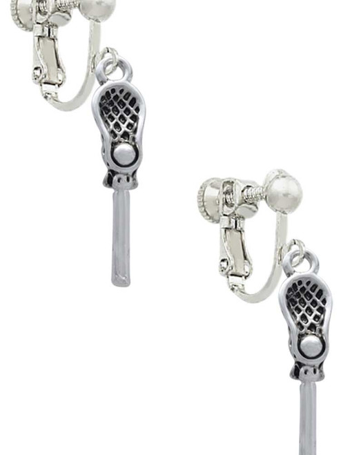 3-D Lacrosse Stick and Ball Clip On Earrings