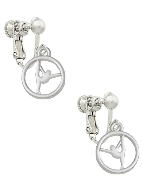 Silhouette Gymnast Disc - Raised Leg Split Clip On Earrings