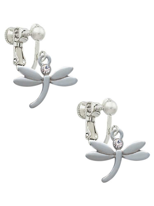 Small Dragonfly with Crystal Clip On Earrings