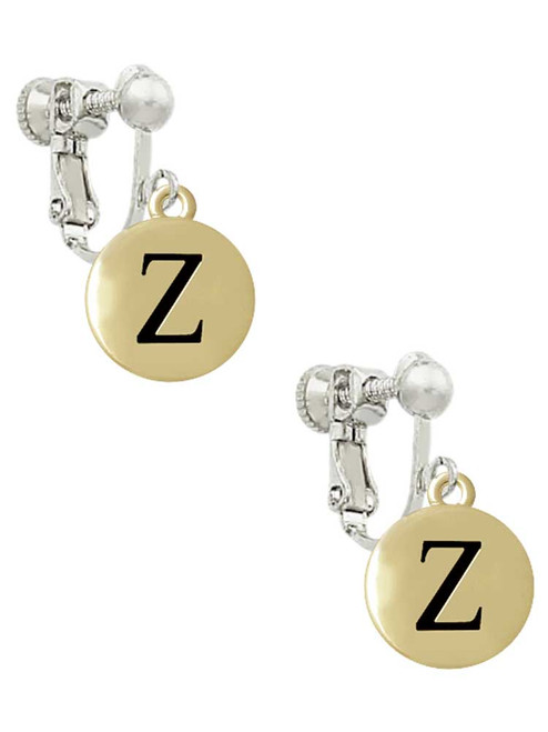 Capital Gold Tone Letter - Z - Pebble Disc - Clip On Earrings