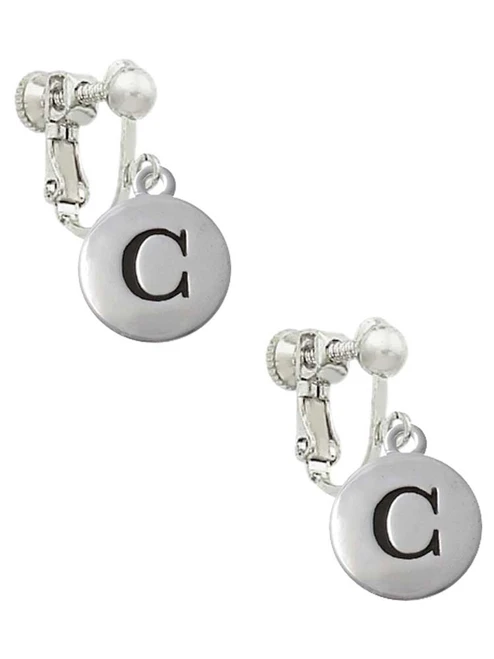 Capital Letter - C - Pebble Disc - Clip On Earrings