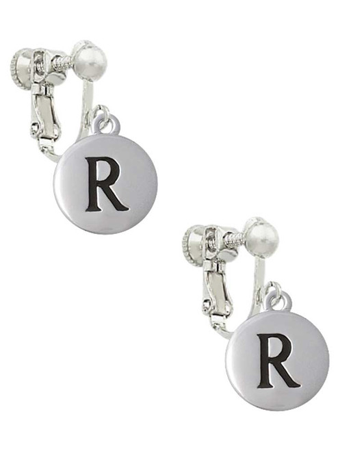 Capital Letter - R - Pebble Disc - Clip On Earrings