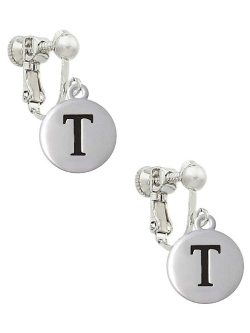 Capital Letter - T - Pebble Disc - Clip On Earrings