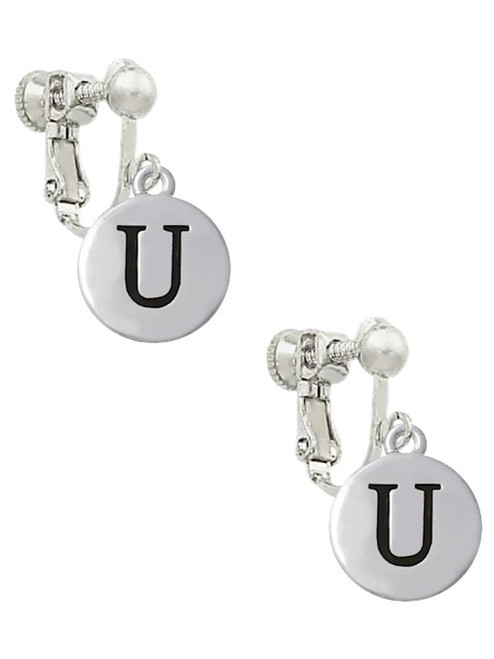 Capital Letter - U - Pebble Disc - Clip On Earrings
