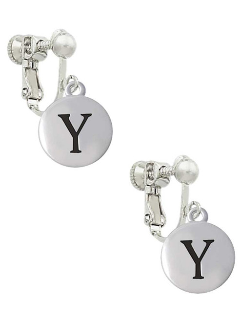 Capital Letter - Y - Pebble Disc - Clip On Earrings