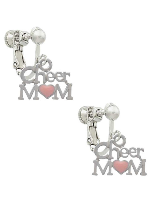 Cheer Mom with Pink Heart Clip On Earrings