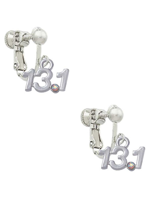 Half Marathon - 13.1 with Clear AB Crystal Clip On Earrings