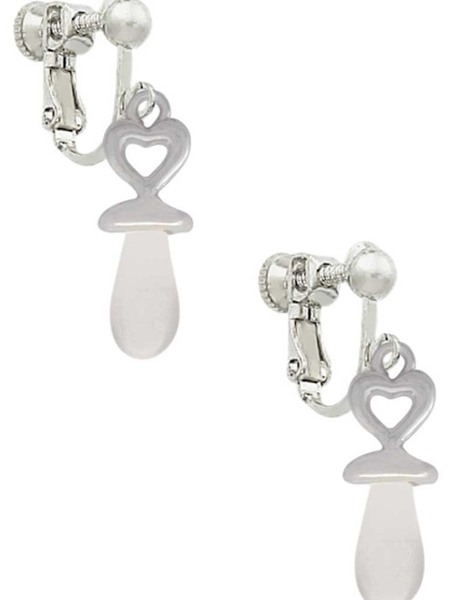 3-D Clear Frosted Baby Pacifier Clip On Earrings