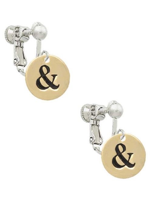 Gold Tone Disc 1/2'' - Symbol - Ampersand - & - Clip On Earrings