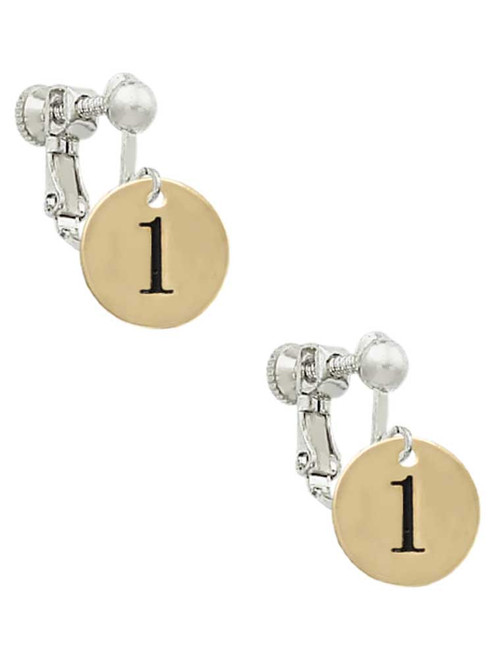 Gold Tone Disc 1/2'' Number - 1 - Clip On Earrings