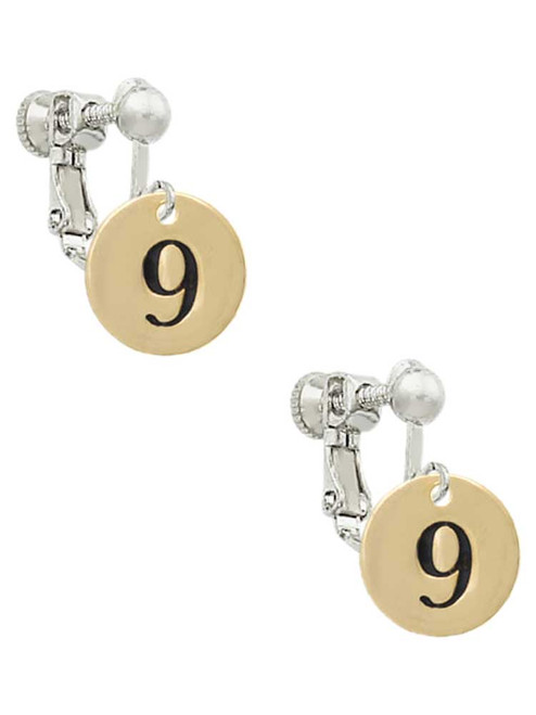 Gold Tone Disc 1/2'' Number - 9 - Clip On Earrings