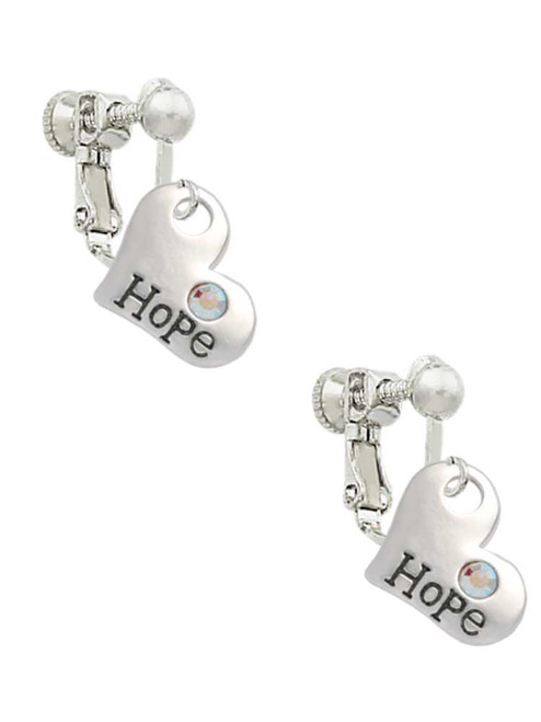 Hope Heart with AB Crystal Clip On Earrings