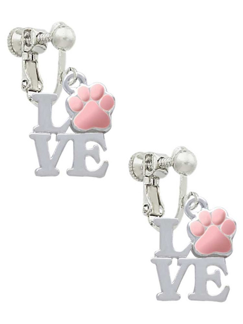 Love with Pink Paw Clip On Earrings